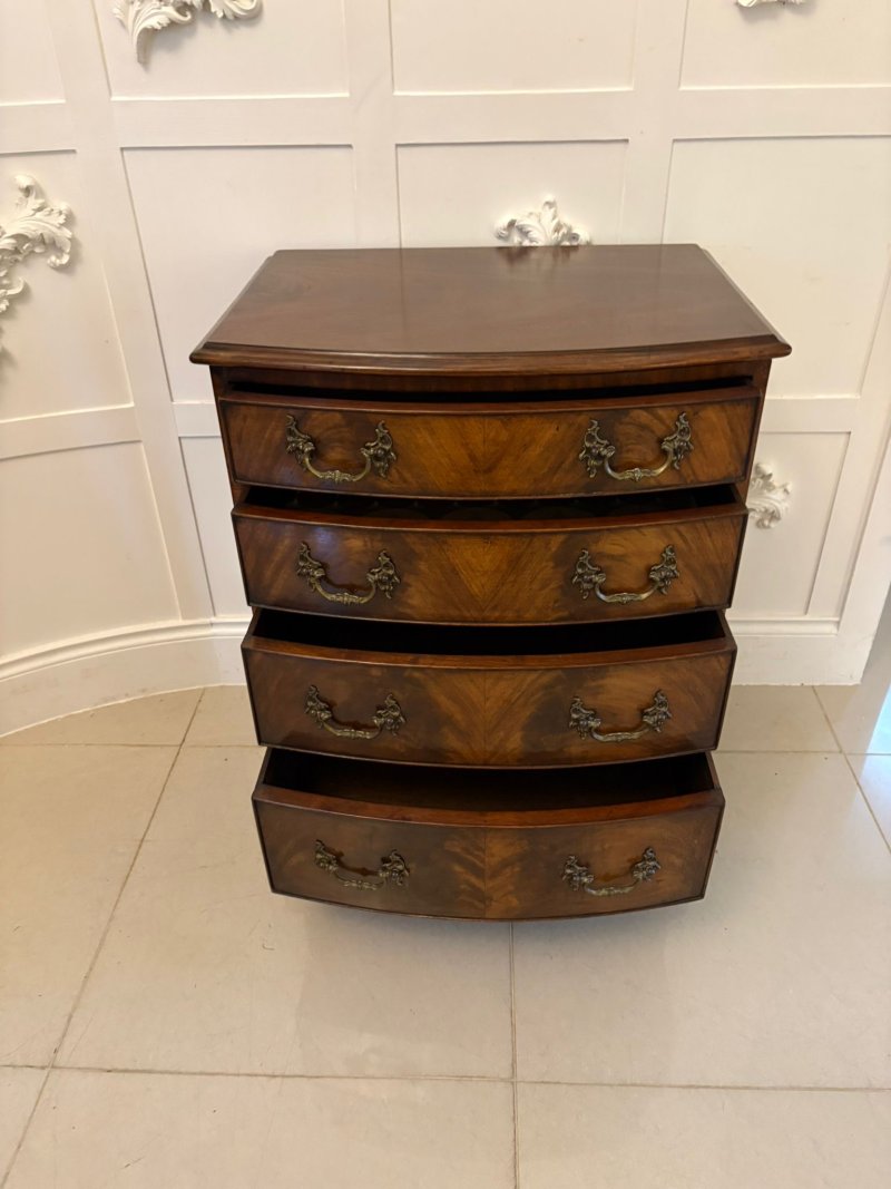 Antique Edwardian Quality Figured Mahogany Bow Fronted Chest of Four Drawers - Image 6